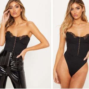 Lace trim hook and eye bodysuit